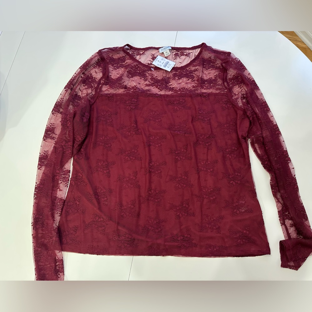 J.Crew Factory Long-sleeve lace-lined - Burgundy - NWT